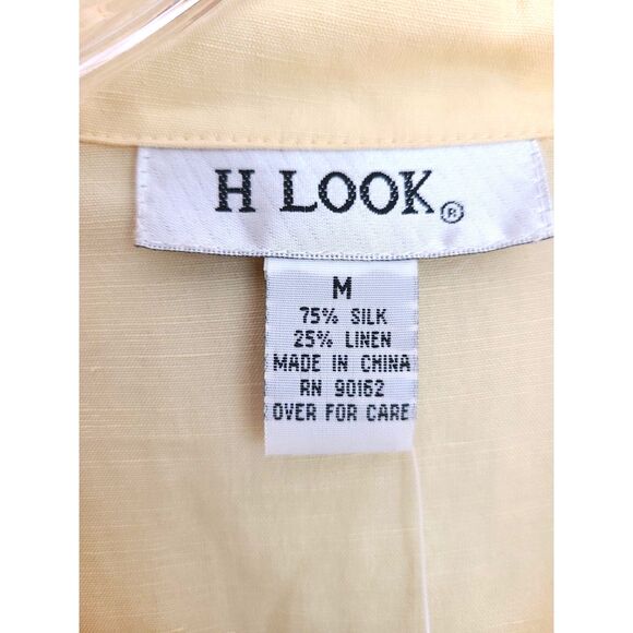 NEW H Look Silk Linen Butter Yellow Maxi Shirt Dress MEDIUM Roll Tab Sleeves M - Picture 4 of 6